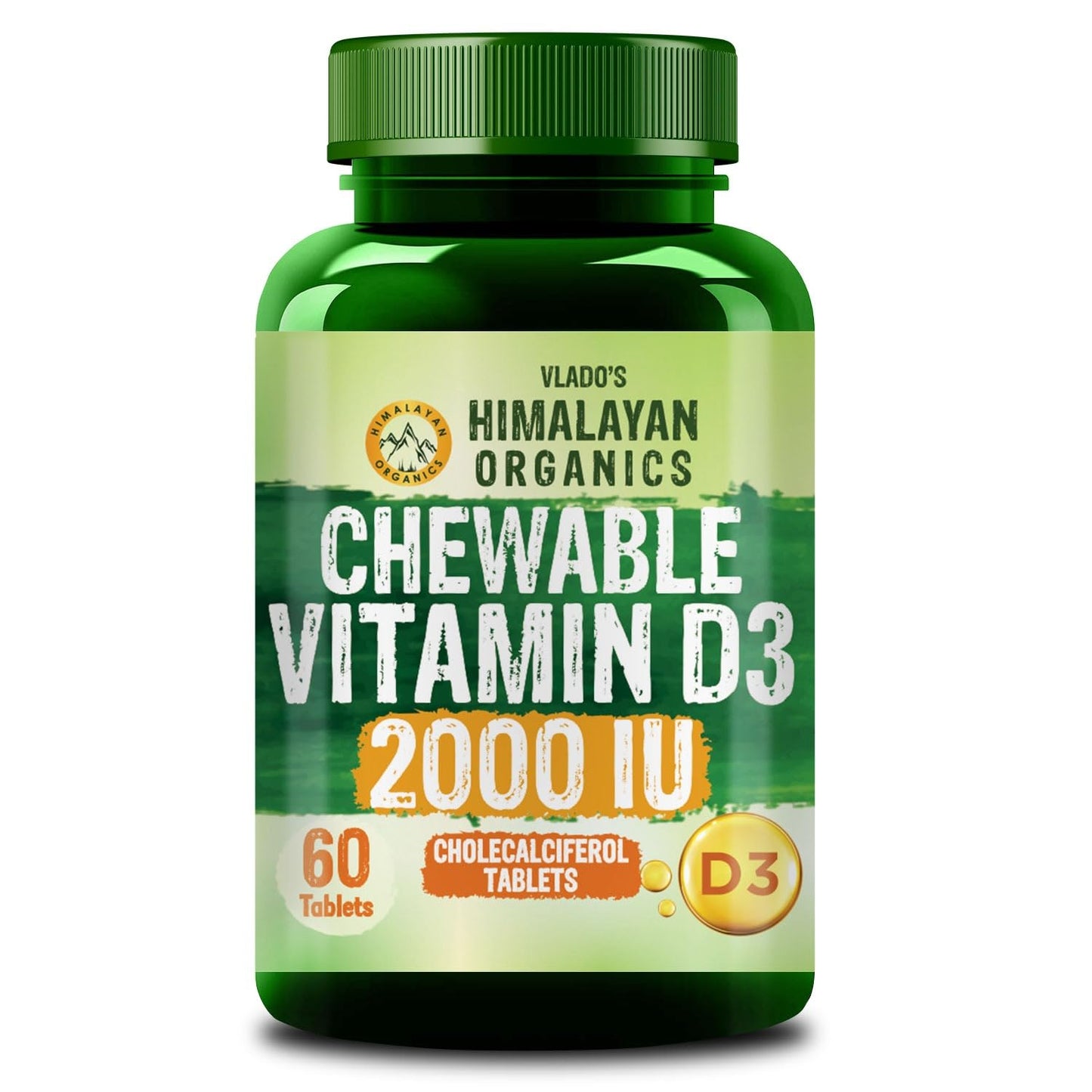 Vlado's Himalayan Organics Vitamin D3 2000 IU Chewable Tablets | Cholecalciferol | Orange Flavour | Dietary Supplement for Men & Women | 60 Tablets