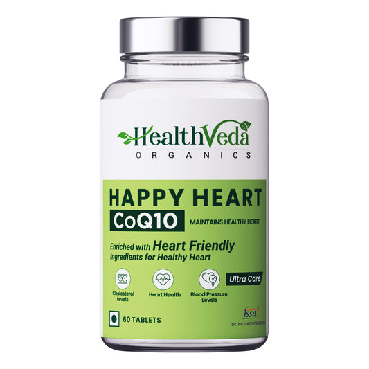 Health Veda Organics Happy Heart Supplement with Arjuna Bark, Grape Seed & Other Ingredients | 60 Veg Tablets | Supports Heart Health & Enhances Blood Circulation