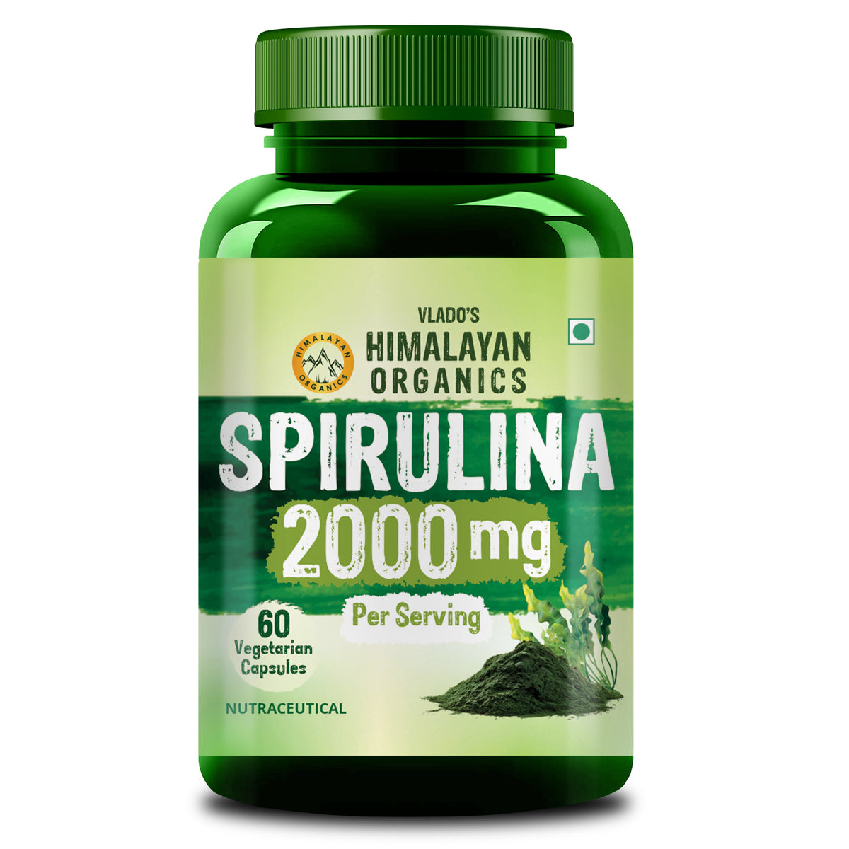 Vlado's Himalayan Organics Spirulina 2000mg Supplement | Plant-Based Superfood | 60 Vegetarian Capsules
