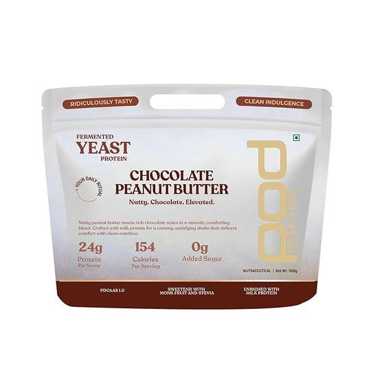 Fermented Yeast Protein Blend | Chocolate Peanut Butter Flavor | 24g Protein, 0g Added Sugar, Gut-Friendly | Sweetened with Stevia & Monk Fruit | No Bloating, High Absorption | 500g