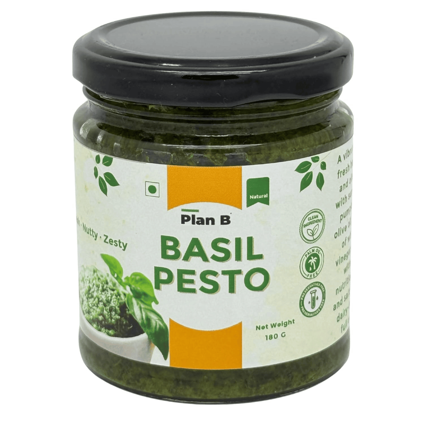 Plan B Vegan Basil Pesto Sauce | Dairy-Free, No Preservatives | Made with Basil, Olive Oil & Pumpkin Seeds | Plant-Based, Gluten-Free | 180g Jar