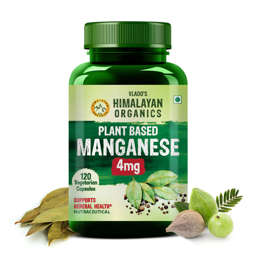 Vlado's Himalayan Organics Plant Based Manganese 4mg Supplement | Trace Mineral Supplement for Connective Tissue and Bones | Good For Skeletal Health Support - 120 Veg Capsules