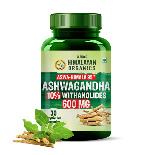Vlado's Himalayan Organics Pure Ashwagandha Capsules | 10% Withanolides | 600 mg Ultra High Potency | Root-Only Extract | 30 Veg Capsules