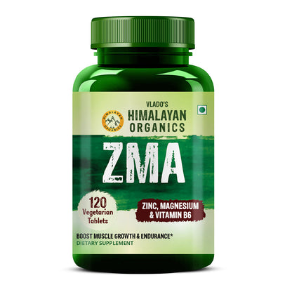 Vlado's Himalayan Organics ZMA Supplement with Zinc, Magnesium Aspartate & Vitamin B6 | Plant-Based Formula | 120 Veg Tablets