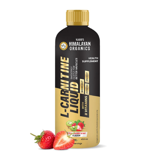 Vlado's Himalayan Organics L-Carnitine Liquid 3000 mg with Vitamin B3, B5, B6 | Pre, Intra & Post Workout Supplement | 5X Strength | Double Strength Formula | For Men & Women | 30 Servings | Strawberry Flavor - 450 ML