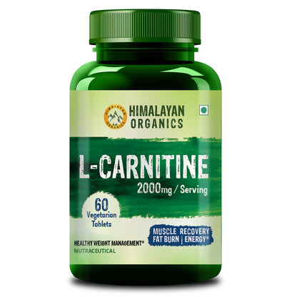 Himalayan Organics L-Carnitine 2000 Mg | Healthy Weight Management | Supports Muscle Recovery, Boost Energy, Endurance, And Fat Burn - 60 Vegetarian Tablets