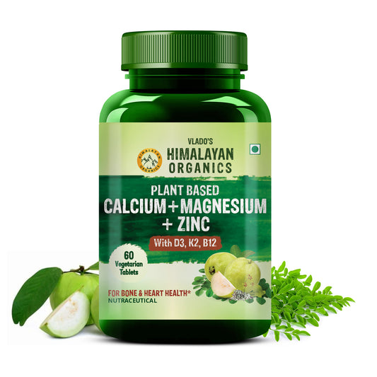 Vlado's Himalayan Organics Plant-Based Calcium, Magnesium & Zinc with Vitamin D3 & K2 – 60 Veg Tablets