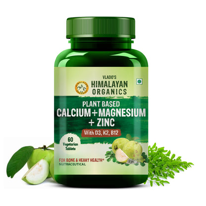 Vlado's Himalayan Organics Plant-Based Calcium, Magnesium & Zinc with Vitamin D3 & K2 – 60 Veg Tablets