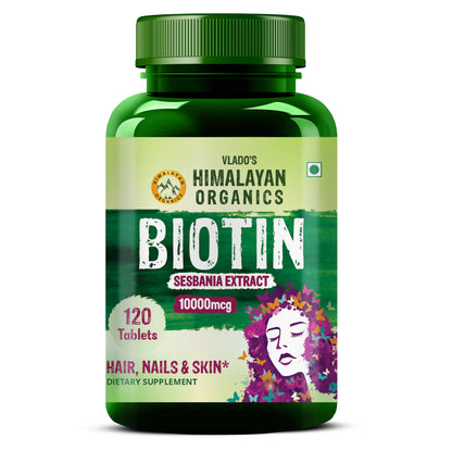 Vlado's Himalayan Organics Biotin 10,000 mcg for Hair Growth - 120 Tablets