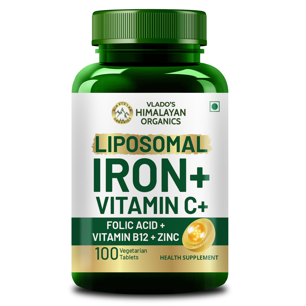 Vlado’s Himalayan Organics Liposomal Iron with Vitamin C, Vitamin B12, Zinc & Folic Acid – 100 Veg Tablets