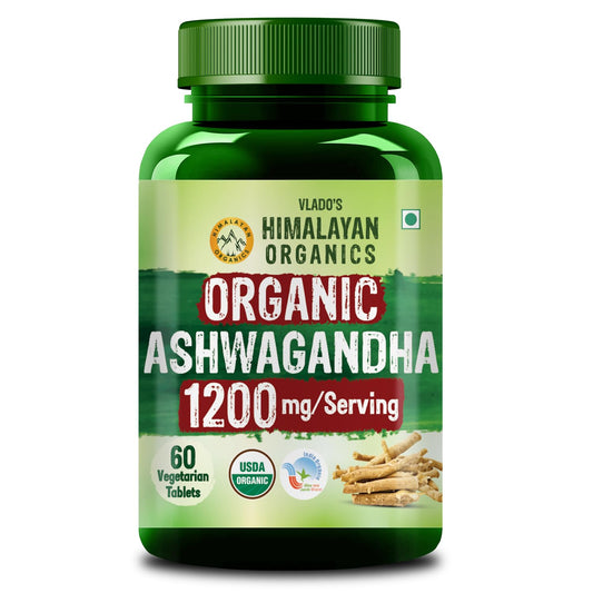 Vlado’s Himalayan Organics Organic Ashwagandha Tablets | 1200 mg High-Potency Root Extract | Pure Ayurvedic Formula | 60 Tablets