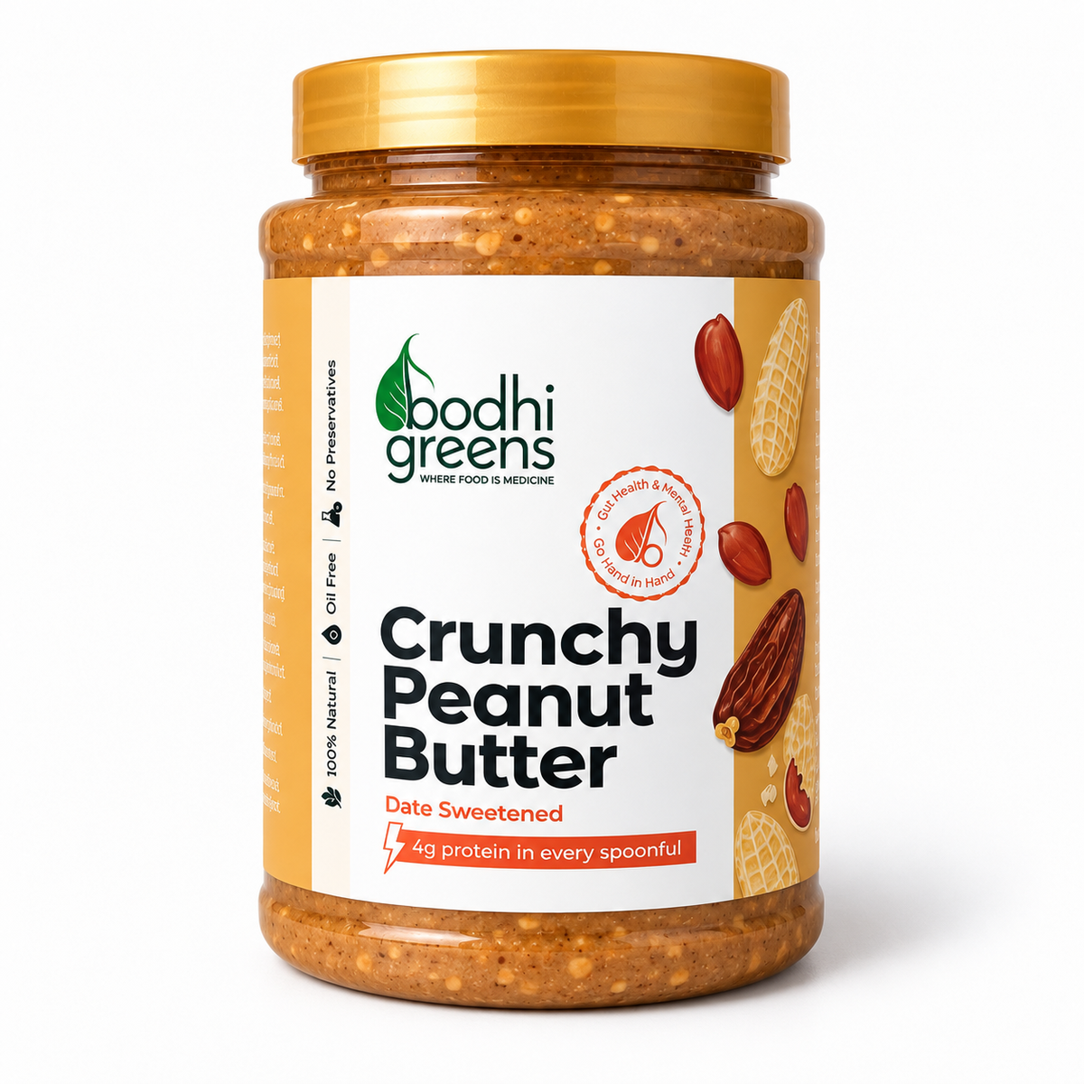 Bodhi Greens Crunchy Peanut Butter | Date Sweetened | 1kg