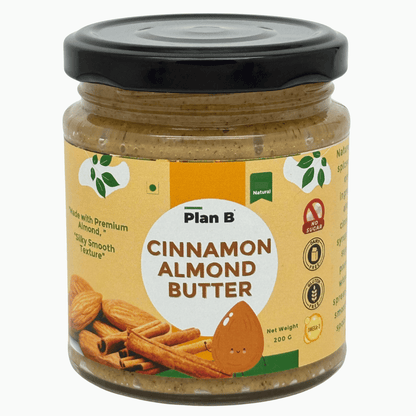 Plan B Cinnamon Almond Butter | Creamy, Spiced Vegan Nut Butter | No Added Sugar, Gluten-Free, High Protein | 100% Natural Roasted Almonds with Cinnamon | Dairy-Free Healthy Spread | 200g Jar