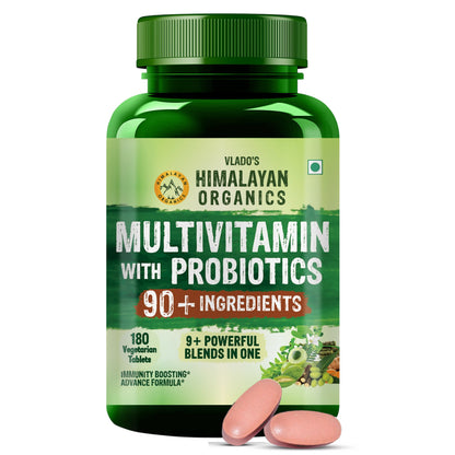Vlado's Himalayan Organics Immunity Multivitamin Tablet for Men & Women with Probiotic 90+Vital Nutrients and 9+ Probiotic blends for Increase Energy & Immunity - Boost stamina, Strength & Muscles and Overall Health I 180 Veg Tablets