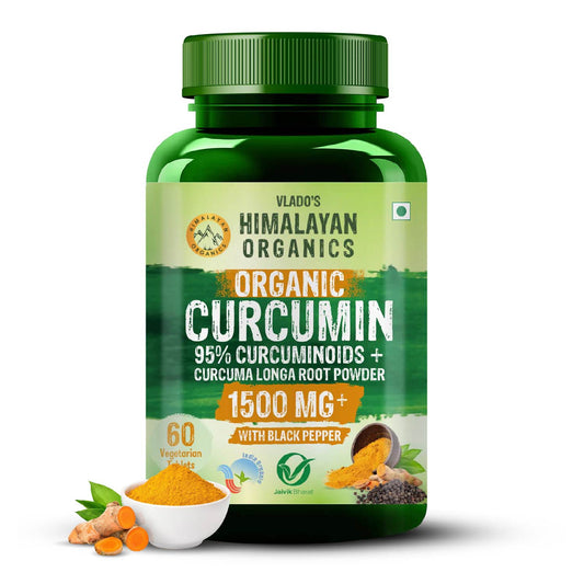 Vlado's Himalayan Organics Organic Curcumin Tablets with Black Pepper & 95% Curcuminoids | 1500+ mg per Serving | 60 Veg Tablets