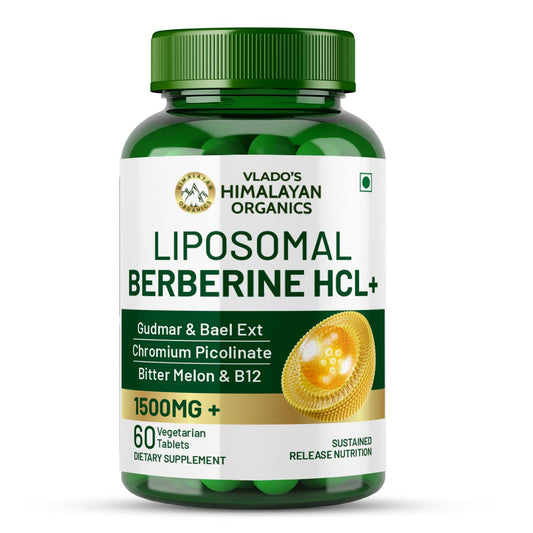 Vlado’s Himalayan Organics Liposomal Berberine HCL+ 1500 mg | With Piperine, Chromium, Bitter Melon, Bael & Gudmar | Advanced Herbal Blend | 60 Veg Tablets