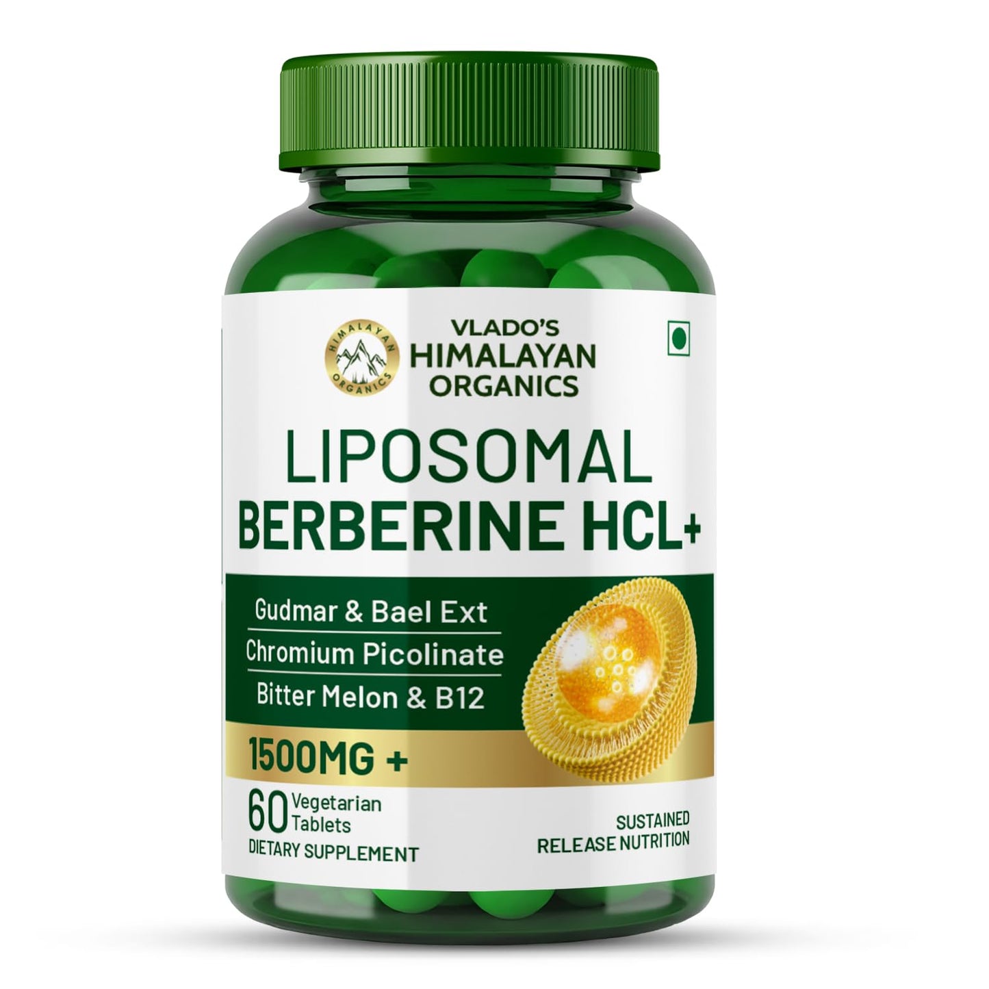 Vlado’s Himalayan Organics Liposomal Berberine HCL+ 1500 mg | With Piperine, Chromium, Bitter Melon, Bael & Gudmar | Advanced Herbal Blend | 60 Veg Tablets