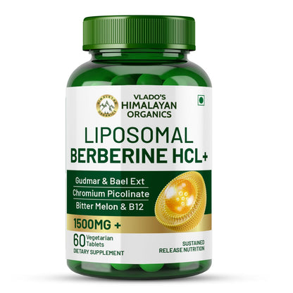 Vlado’s Himalayan Organics Liposomal Berberine HCL+ 1500 mg | With Piperine, Chromium, Bitter Melon, Bael & Gudmar | Advanced Herbal Blend | 60 Veg Tablets