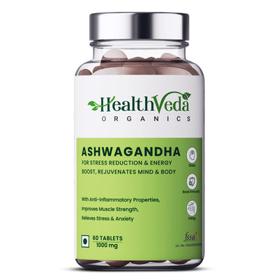 Health Veda Organics Ashwagandha 1000mg | 60 Veg Tablets | Boost Immunity, Rejuvenates Mind & Body