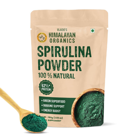 Vlado’s Himalayan Organics Spirulina Powder | 62% Protein | Natural Superfood | 100g