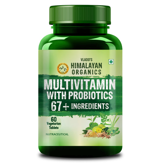 Vlado's Himalayan Organics Multivitamin with Probiotics (60 Tablets) 60 Ingredients for Men & Women with Vitamin C, D, E, B3, B12, Zinc, Giloy & Biotin