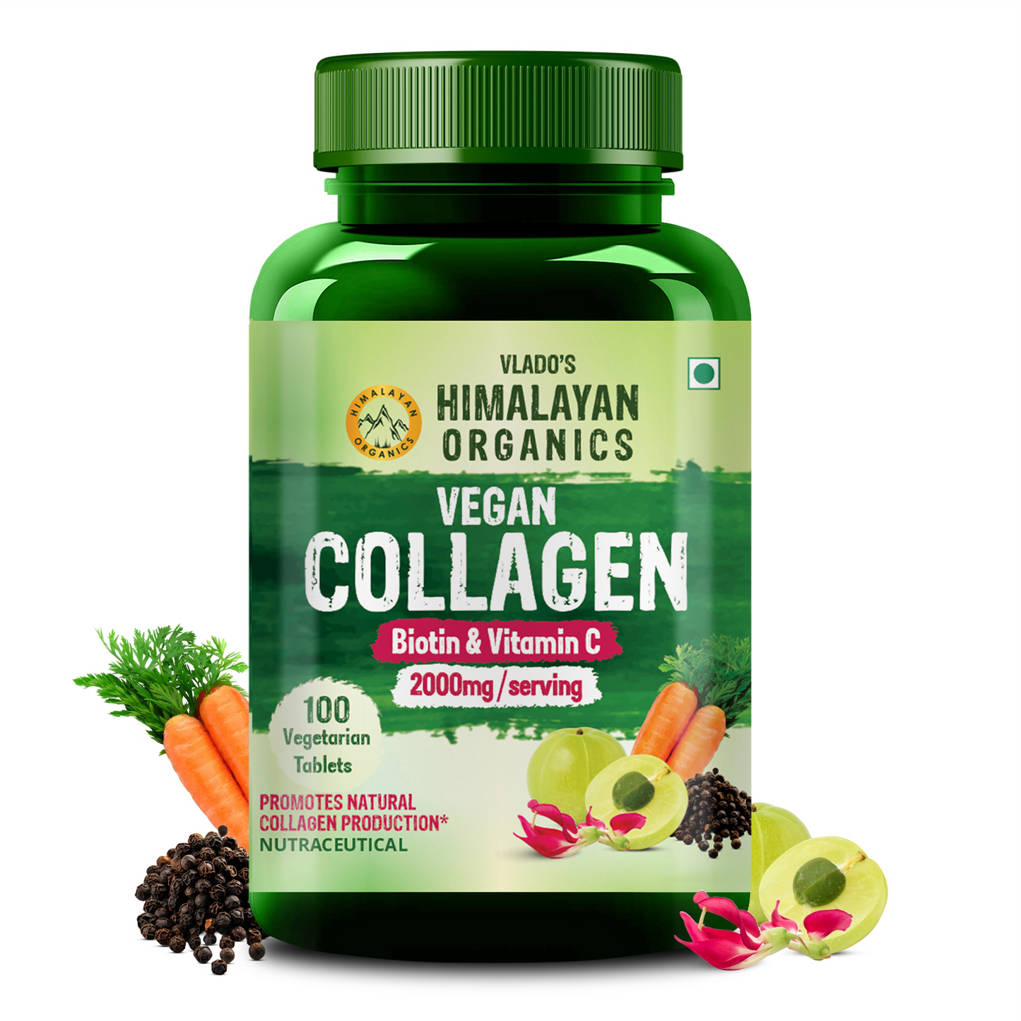 Vlado's Himalayan Organics Vegan Collagen 2000Mg With Biotin And Vitamin C  100 Veg Tablets