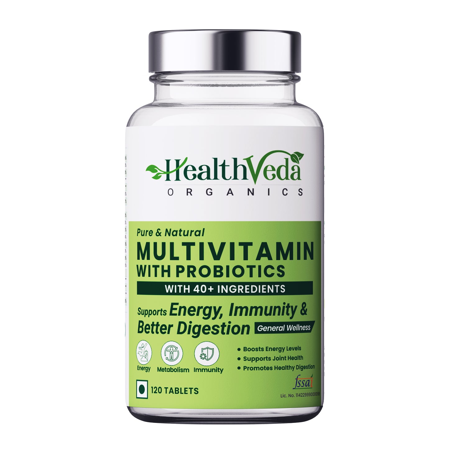 Health Veda Organics Multivitamin with Probiotics | Boosts Stamina, Enhances Nervous Systems & Improves Vision | 120 Veg Tablets for both Men & Women