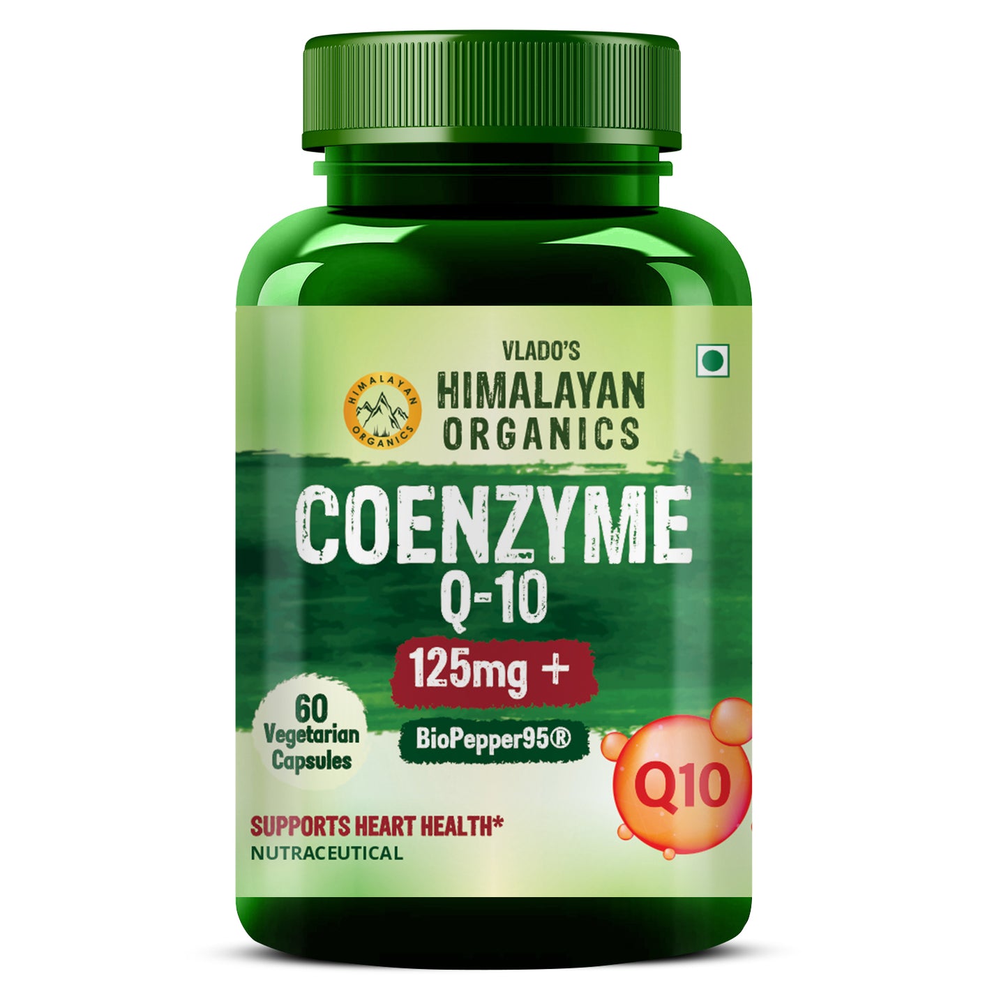 Vlado's Himalayan Organics CoQ10 -125mg With BioPepper - 5mg , COENZYME Q-10 125mg Supplement 60 Veg Capsules