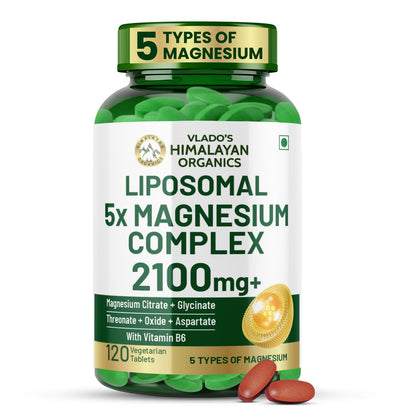 Vlado’s Himalayan Organics 5X Strength Liposomal Magnesium 2100mg+ with Magnesium Glycinate, Citrate, Oxide, Threonate & Aspartate | Triple Magnesium Complex | 120 Veg Tablets