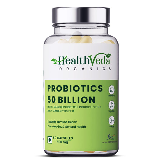 Health Veda Organics Probiotics 50 Billion CFU Multi-Strains | 60 Veg Capsules | 10X Better Digestion, Immunity Support | Improves Gut Health | For Both Men & Women