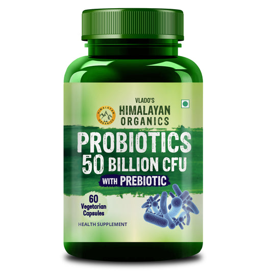 Vlado's Himalayan Organics Probiotics Supplement 50 Billion CFU with Prebiotics 150mg | 20 Strains | Plant-Based Formula | 60 Veg Capsules