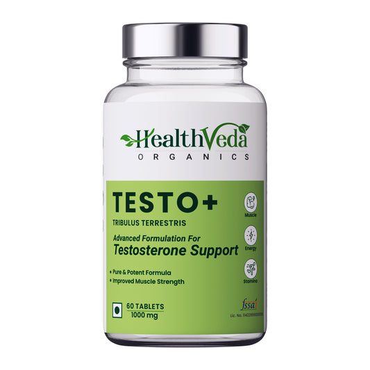 Health Veda Organics Plant Based Testo+ with Tribulus, Ashwagandha & Kaunch Beej | Improves Muscle Strength & Energy | 60 Veg Tablets for Men