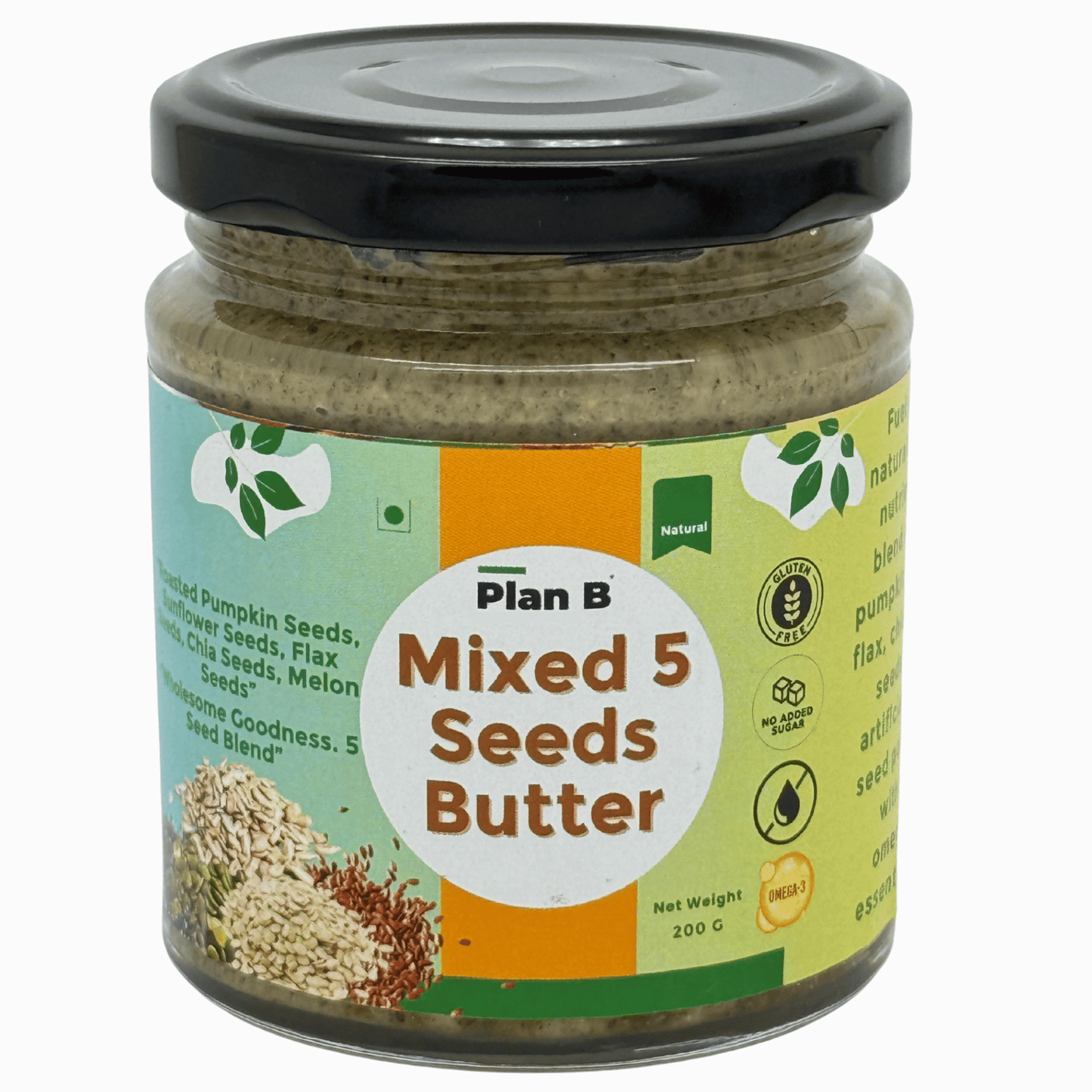 Plan B Mixed Seeds Butter | 5 Seeds Blend – Pumpkin, Sunflower, Melon, Flax & Chia | Vegan, High Protein, Omega-3 Rich Superfood Spread | No Added Sugar, Gluten-Free, Dairy-Free | 200g Jar