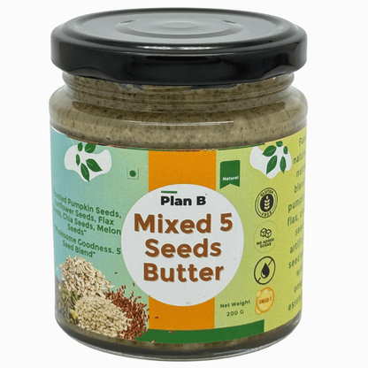 Plan B Mixed Seeds Butter | 5 Seeds Blend – Pumpkin, Sunflower, Melon, Flax & Chia | Vegan, High Protein, Omega-3 Rich Superfood Spread | No Added Sugar, Gluten-Free, Dairy-Free | 200g Jar