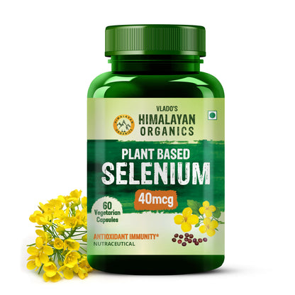 Vlado's Himalayan Organics Plant Based Selenium 40mcg | Good For immune Support | Promote Heart Health And Cardiovascular System - 60 Veg Capsules