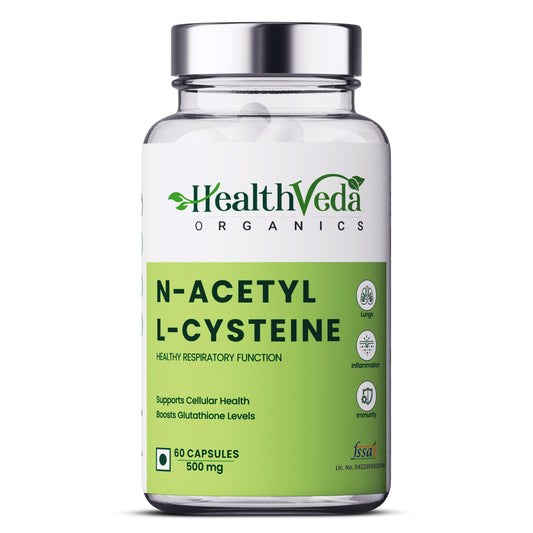 Health Veda Organics N - Acetyl L - Cysteine 500mg | 60 Veg Capsules | Lungs & Respiratory Support | Immune Health | For both Men & Women