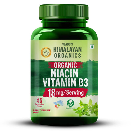 Vlado's Himalayan Organics Organic Niacin (Vitamin B3) Tablets | 18 mg per Serving | 45 Veg Tablets