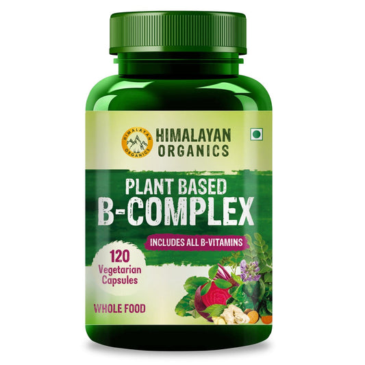 Himalayan Organics Plant Based B-Complex Vitamins B12, B1, B2, B3, B5, B6, B9 and Biotin for Metabolism, Hair and Energy- 60 Veg Capsules