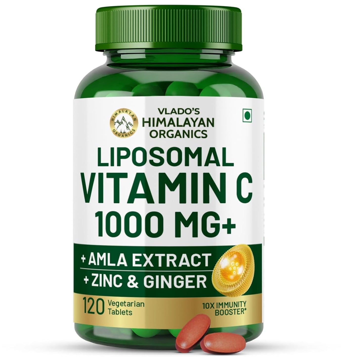 Vlado's Himalayan Organics Natural Liposomal Vitamin C Tablets | Amla Extract with Zinc | Liposomal Vitamin C Formula | 120 Veg Tablets