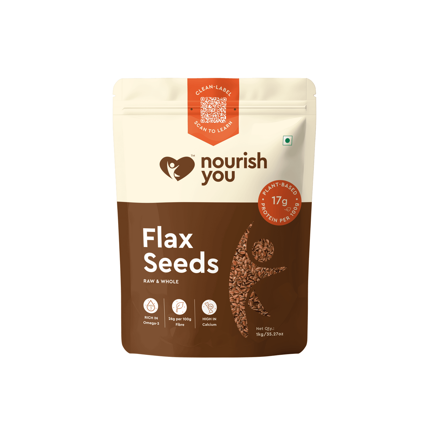 Nourish You Raw & Whole Flaxseeds 1Kg - Alsi Seeds | Whole Flax seeds for Hair Growth | Raw Seeds for Eating | Source of Iron & Dietary Fibre | Rich in Protein
