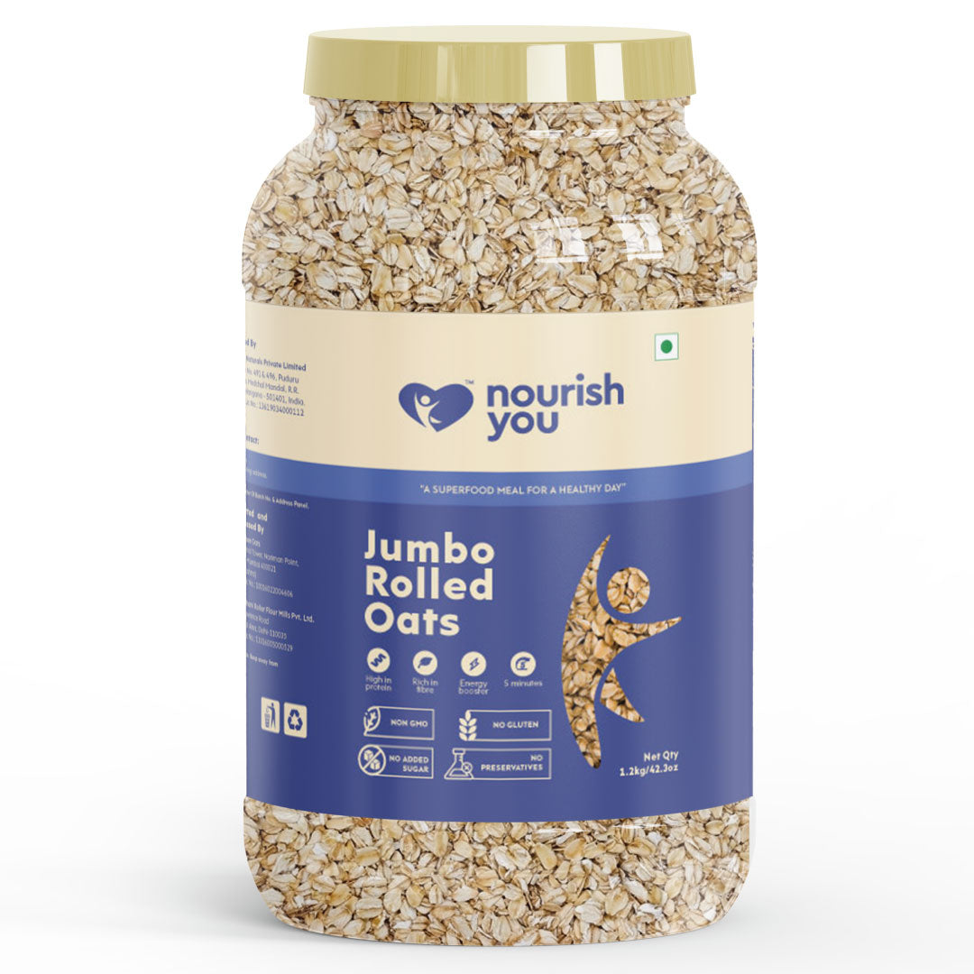 Nourish You Rolled Oats 1.2 kg – 100% Wholegrain Oatmeal | High Fiber & Protein-Rich Breakfast Cereal | Diet Food for Weight Management | Gluten-Free | No Added Sugar