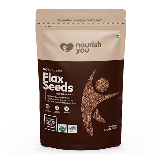 Nourish You Raw & Whole Flaxseeds 1Kg - Alsi Seeds | Whole Flax seeds for Hair Growth | Raw Seeds for Eating | Source of Iron & Dietary Fibre | Rich in Protein
