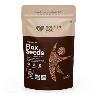 Nourish You Raw & Whole Flaxseeds 1Kg - Alsi Seeds | Whole Flax seeds for Hair Growth | Raw Seeds for Eating | Source of Iron & Dietary Fibre | Rich in Protein