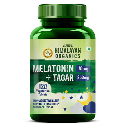 Vlado's Himalayan Organics Melatonin 10mg + Tagar 250mg | Potent Sleep Aid Formula | 120 Tabs