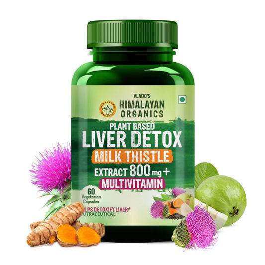 Vlado's Himalayan Organics Plant Based Liver Detox Supplement With Milk Thistle- 800mg (30:1) I  Good For Men & Women - 60 Veg Capsules