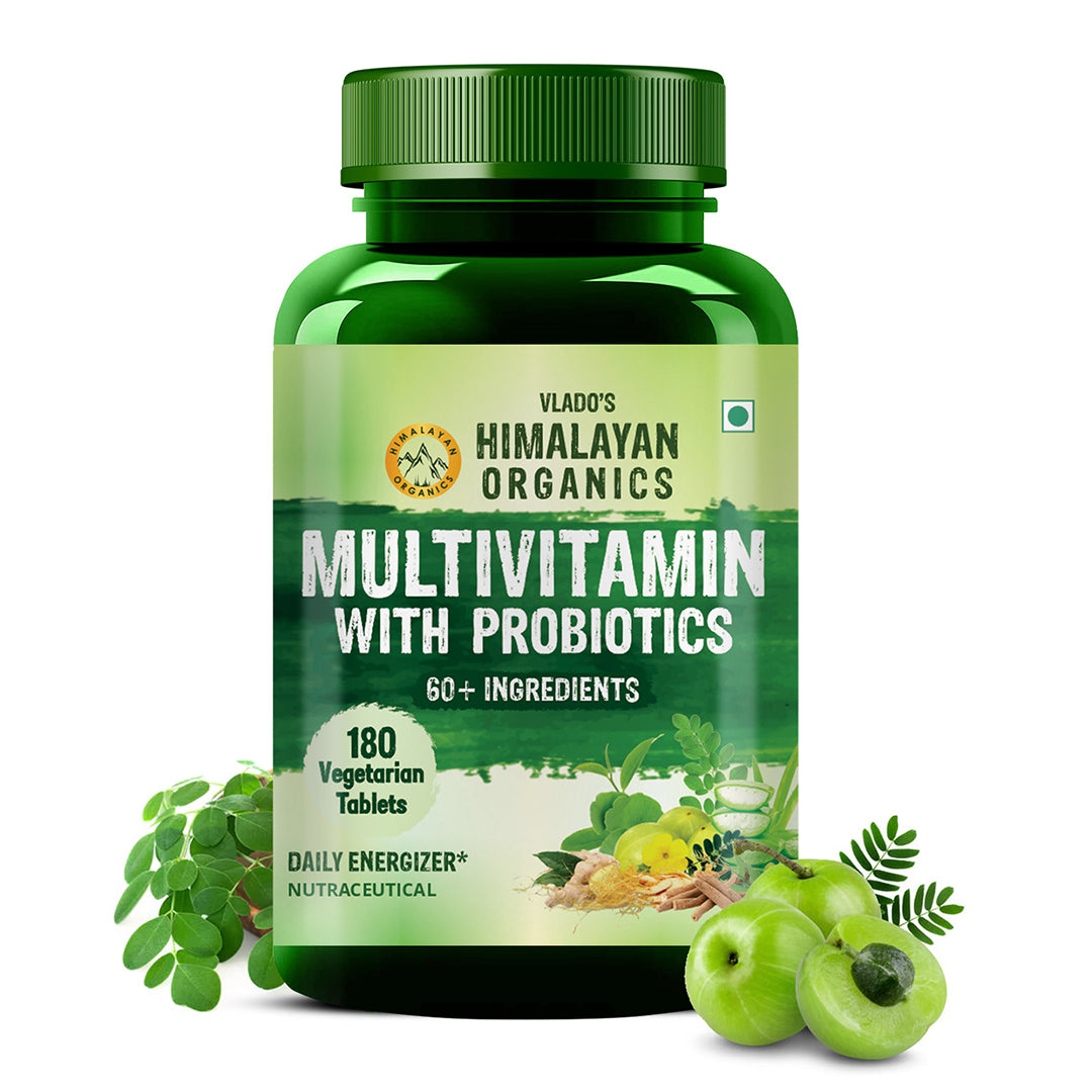 Vlado's Himalayan Organics Multivitamin for Men & Women with 60 Ingredients | With Probiotics, Herbal Extracts & Minerals | 180 Veg Tablets