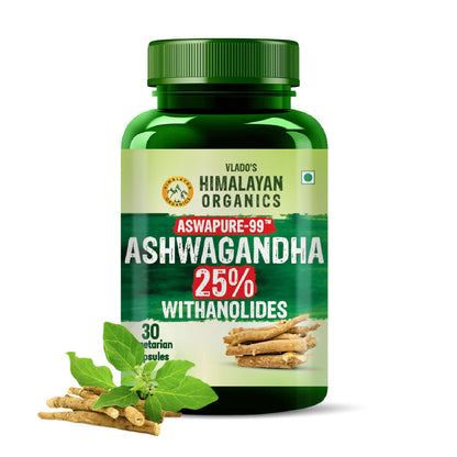 Vlado’s Himalayan Organics Ashwagandha 25% Withanolides – High-Potency 600 mg Extract – Lab-Tested | 30 Capsules