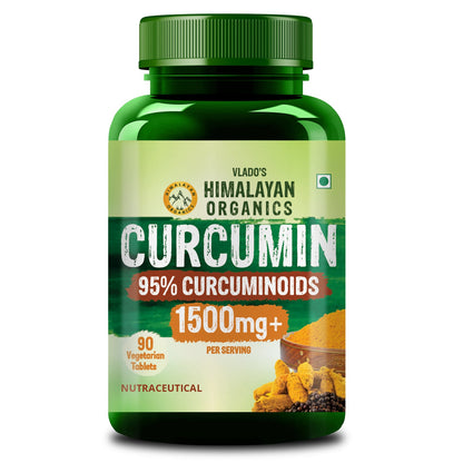 Vlado's Himalayan Organics Curcumin With Biopiperine 1500mg Tablets With 95% Curcuminoids Supplements 90 Veg Tablets