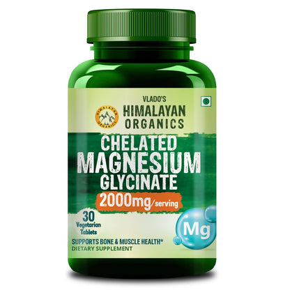 Vlado’s Himalayan Organics Magnesium Glycinate Tablets | High-Absorption 2000 mg Formula with 440 mg Elemental Magnesium | 30 Tablets (100% RDA)