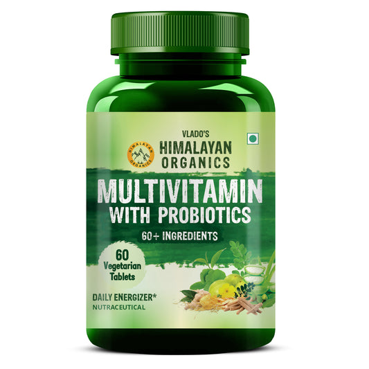 Vlado's Himalayan Organics Multivitamin with Probiotics (60 Tablets) 60 Ingredients for Men & Women with Vitamin C, D, E, B3, B12, Zinc, Giloy & Biotin